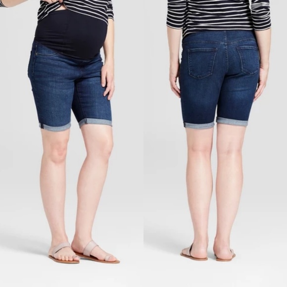 4/$25 Maternity Crossover Panel Bermuda Jean Short - Picture 1 of 7